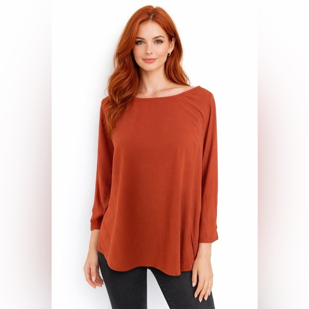 LTX Sportswear Women’s Top Orange 1/2 Sleeve High Low Missing Size Tag See Desc